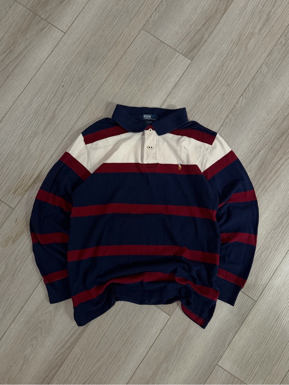Kids Polo by Ralph Lauren Navy, Burgundy & White Striped Rugby Polo